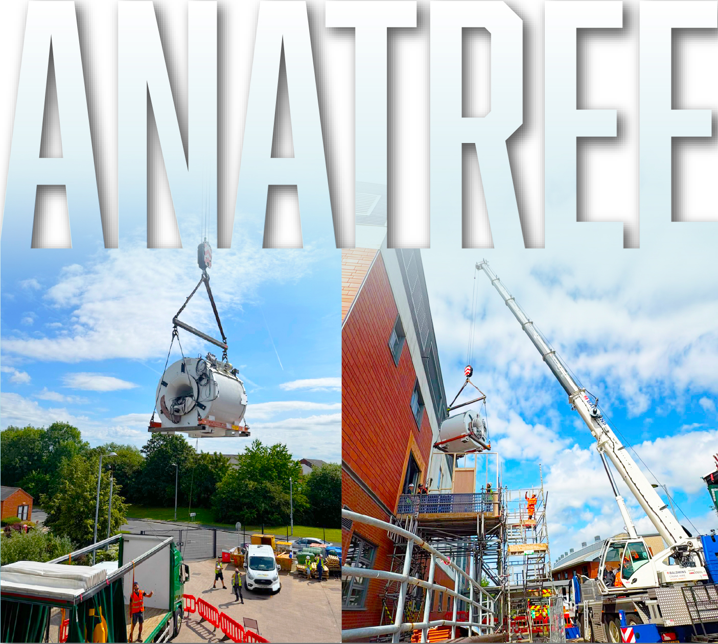Mobile crane lifting a large plant unit over a building during an Anatree contract lift